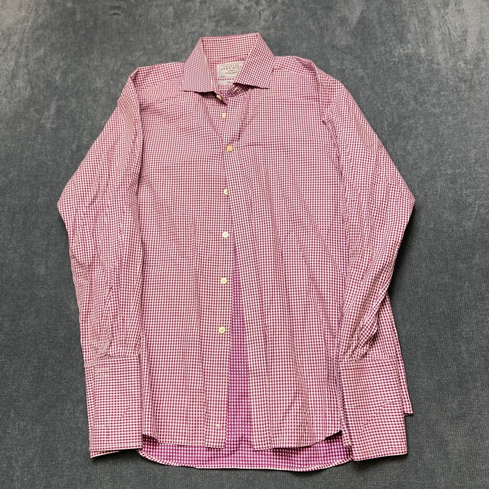 Charles Tyrwhitt Dress Shirt Men 16/33 Purple White Gingham Long Sleeve Slim Fit